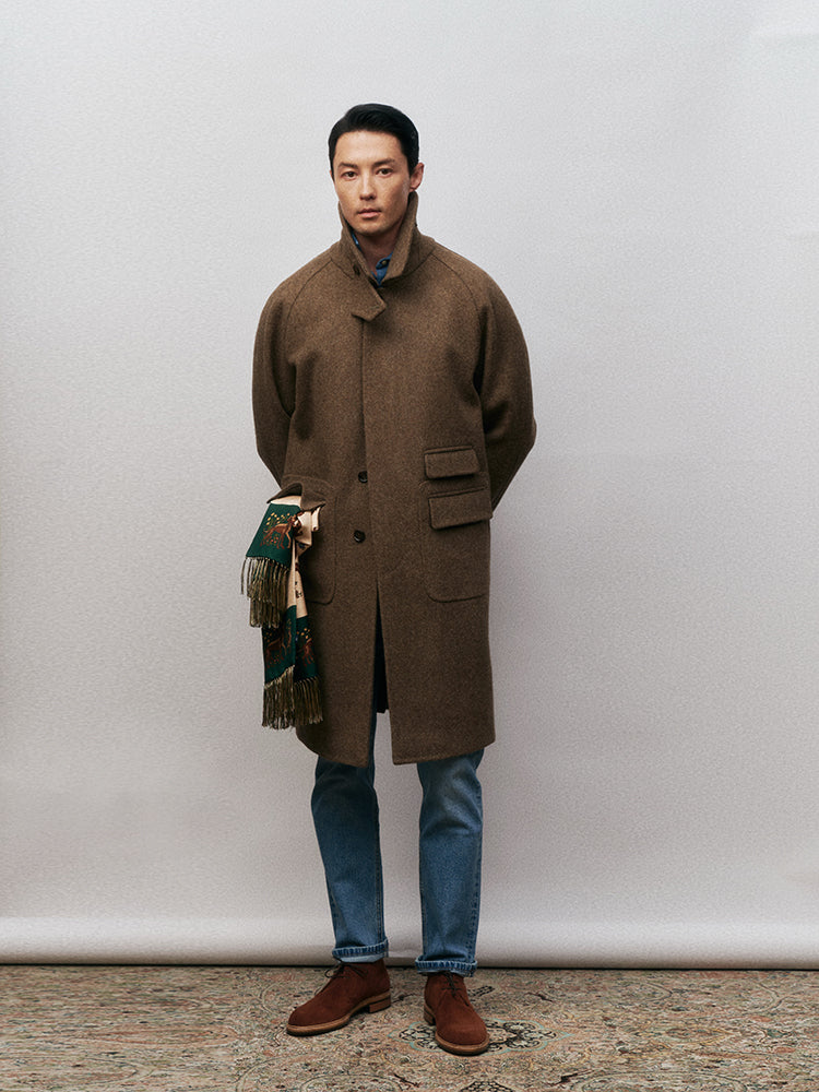 Heavyweight Wool Raglan Overcoat - Fox Brothers / Khaki