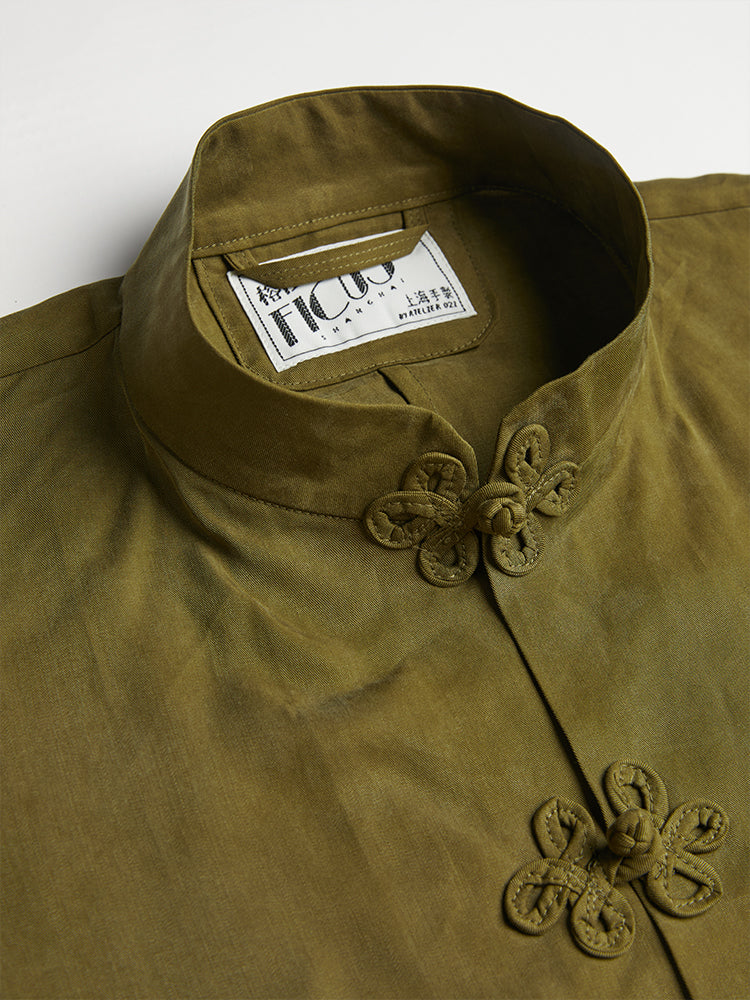 Olive Cotton/Linen/Tencel Shanghai Shirt Jacket