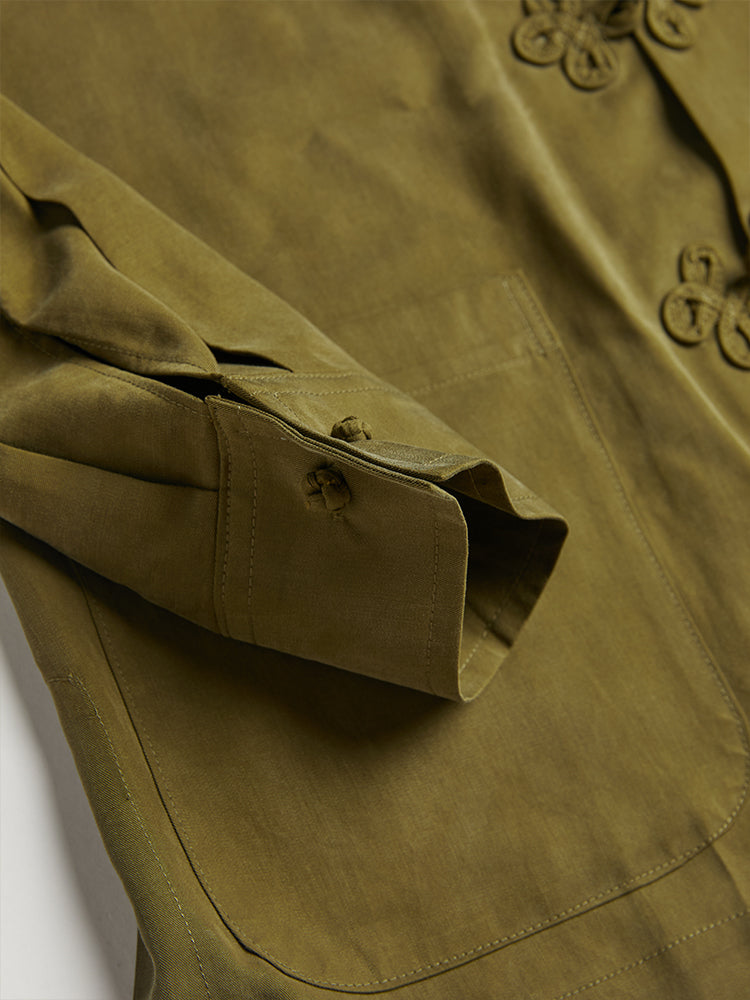 Olive Cotton/Linen/Tencel Shanghai Shirt Jacket