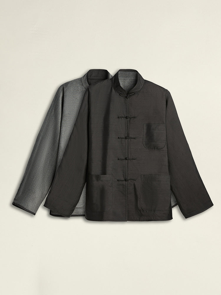 Black Silk/Wool Reversible Shanghai Jacket