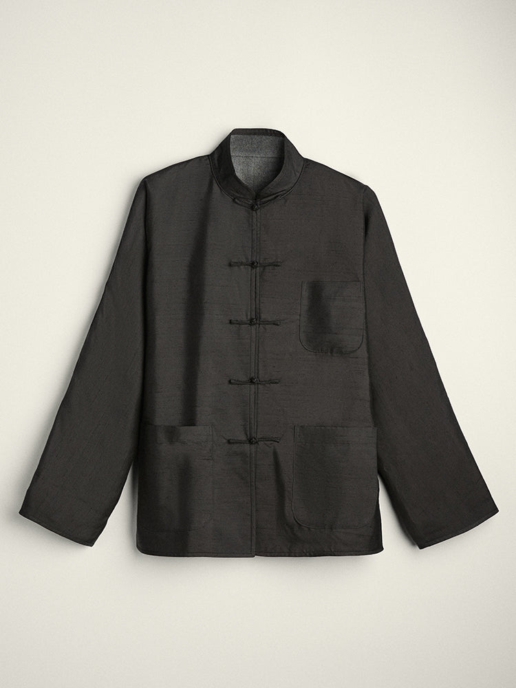 Black Silk/Wool Reversible Shanghai Jacket