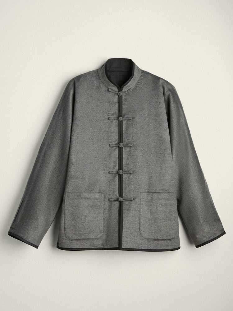 Black Silk/Wool Reversible Shanghai Jacket