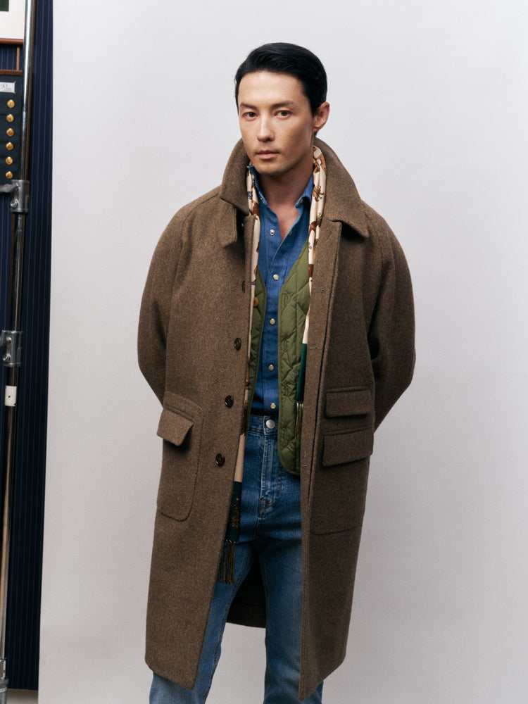 Heavyweight Wool Raglan Overcoat - Fox Brothers / Khaki