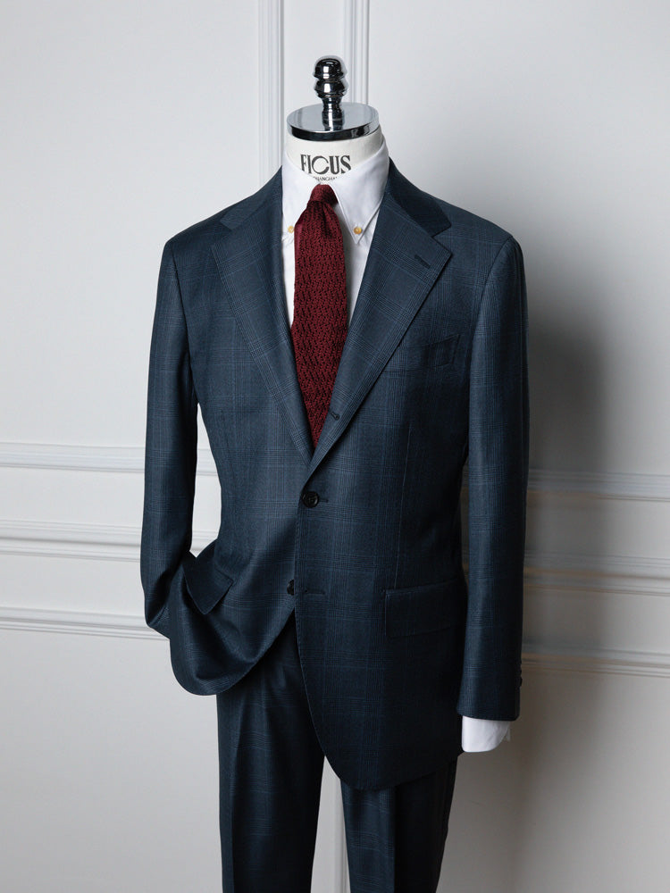 Glen Plaid Wool Suit Jacket/Trousers - 'Exel' by Dormeuil / Navy