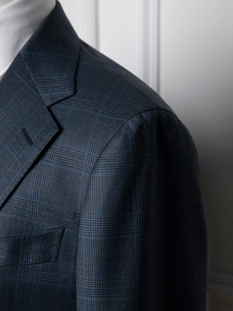 Glen Plaid Wool Suit Jacket/Trousers - 'Exel' by Dormeuil / Navy