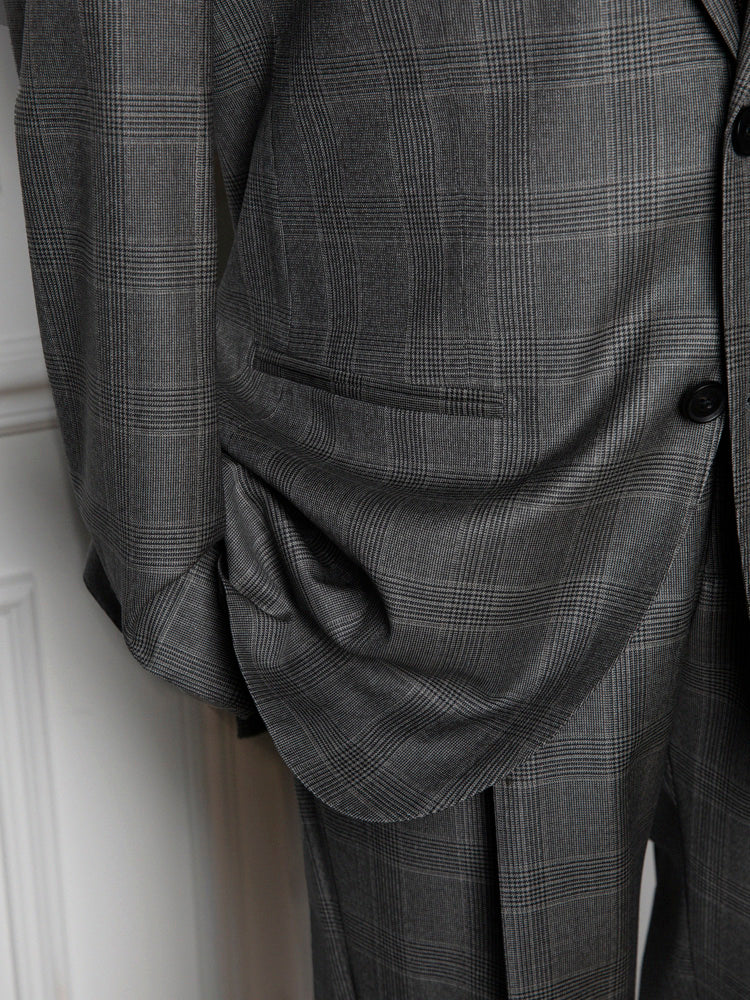 Glen Plaid Wool Suit Jacket/Trousers - 'Exel' by Dormeuil / Grey