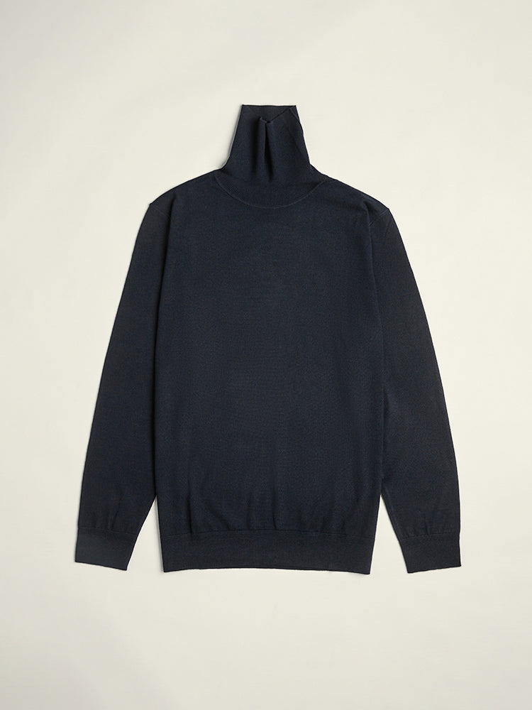 Cashmere Turtleneck Sport Sweater - Navy